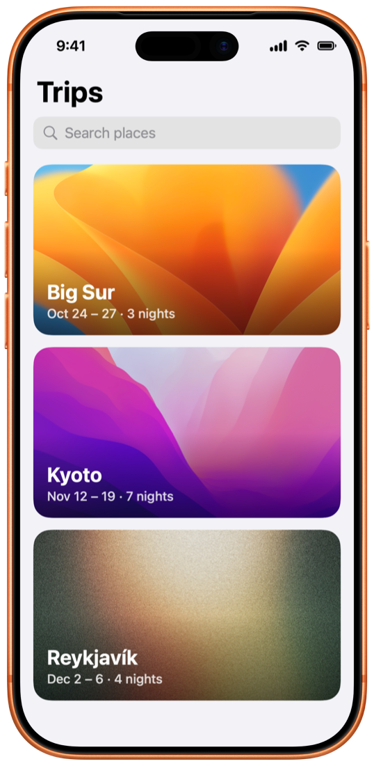 A travel app in iPhone 17 Pro, Cosmic Orange